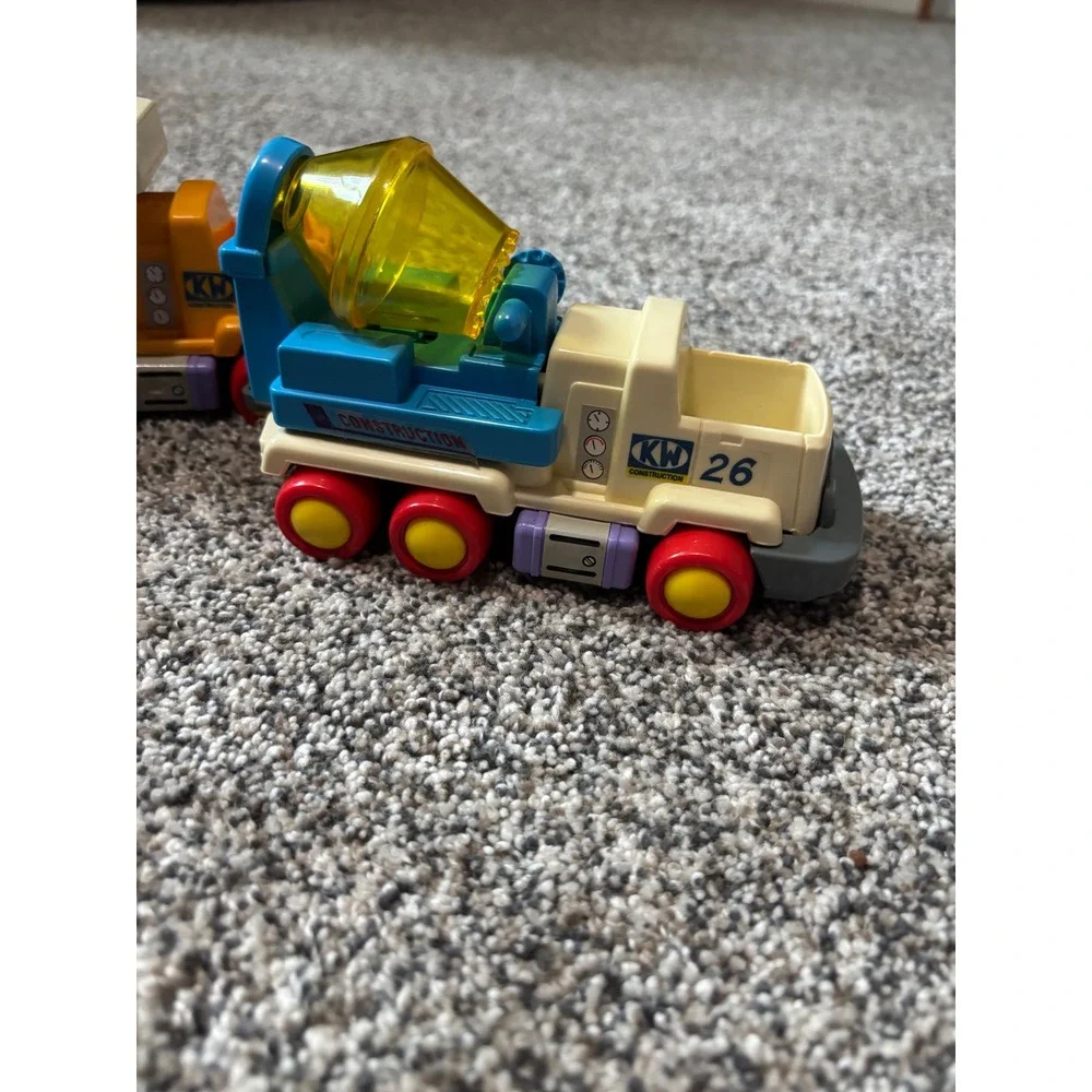 Vintage KW Construction Truck Set 1980s Cement Mixer Excavator Dump Truck 3pc